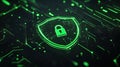 cyber security theme with a shield icon featuring a lock in the center, set against a dark background Royalty Free Stock Photo