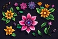 ultra-realistic 3D-rendered floral pattern on a sleek black backdrop