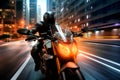 A ultra realistic motorcycle speeding through a city night