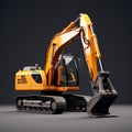 Ultra Realistic Orange Excavator On Grey Background