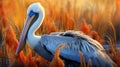 Digital Art Of A Pelican Standing On Grass With Detailed Feather Rendering