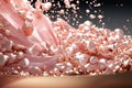 Ultra realistic perls luxurious foil textured flakes in rose crystal flowing liquid, octane. AI Generative