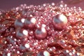 Ultra realistic perls luxurious foil textured flakes in rose crystal flowing liquid, octane. AI Generative