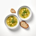 Ultra-realistic Soup Photography With Butte Slices On White Background