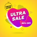 Ultra sale banner. 80 percent off template design on abstract liquid shape. Flat geometric gradient colored graphic Royalty Free Stock Photo