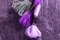 Ultra violet color of 2018. Accessories for hobbies: different colors of thread for embroidery Royalty Free Stock Photo