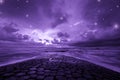 Ultra violet fantasy background, ocean with fantastic night sky, color of the year 2018