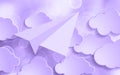 Ultra Violet glitter bokeh background with paper plane and cloud Royalty Free Stock Photo