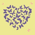 Ultra violet heart shape made from butterfly silhouettes