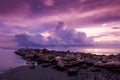 Sunrise on the sea shore in Larnaca. Tranquil scene Royalty Free Stock Photo