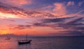 Ultra violet sunset with fishing dhow