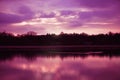 Ultra Violet Sunset on Lake with Clouds and Reflections