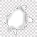 Ultra violet torn paper with ripped edges and rooled up sides, round shaped hole isolated on transparent background Royalty Free Stock Photo