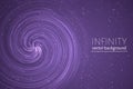 Ultra violet wavy space background. Glowing spiral cosmic banner. Infinity vector illustration. Easy to edit design template Royalty Free Stock Photo