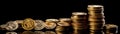 Ultra-Wide Background of Stacks of Gold Coins (Generative AI) Royalty Free Stock Photo