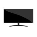 Ultra wide black monitor on stand. Flat Design. Large Screen. Computer components. Isolated on white background. Vector Royalty Free Stock Photo