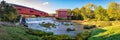 Ultra Wide Panoramic View of the Bridgeton Mill and Covered Bridge Royalty Free Stock Photo