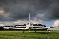 An ultralight aircraft parked at a field Royalty Free Stock Photo