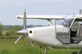 Ultralight airplane on a grass strip Royalty Free Stock Photo