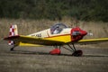 Ultralight plane flying in an airfield Royalty Free Stock Photo