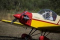 Ultralight plane flying in an airfield