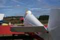 Ultralight plane flying in an airfield