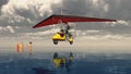 Ultralight trike over the sea and bathing women