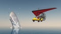 Ultralight trike and sperm whale surrounded by seagulls