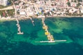 the Ultramar Ferry Pier, Ultramar Ferries to Isla Mujeres, the HOTEL POSADA SAN MARCOS, and casa del sol hotel and residences Royalty Free Stock Photo