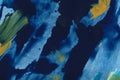 Ultramarine watercolor texture background. Hand drawn green and yellow stains, splashes. Royalty Free Stock Photo