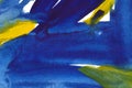 Ultramarine and yellow hand drawn watercolour painting. Modern blue and indigo blending raster illustration. Royalty Free Stock Photo