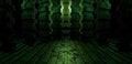 Ultramodern Dystopian Metallic Showroom Car Garage Empty Corridor Black Background Alien Futuristic Concept 3D Rendering