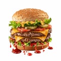 Ultrarealistic double cheeseburger with ketchup on a white background Royalty Free Stock Photo