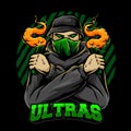 ultras soccer supporter with smoke bomb or pyro