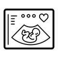 Ultrasonography vector icon. Black and white screening baby illustration. Solid linear icon.