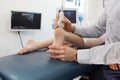 Ultrasound of caucasian girl`s heel