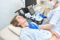 Ultrasound examination of the girl`s thyroid gland Royalty Free Stock Photo