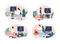 Ultrasound medical checkup and diagnostic set flat vector illustration isolated.