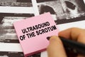 On the ultrasound pictures there are stickers that say - Ultrasound of the scrotum Royalty Free Stock Photo