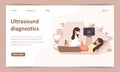 Ultrasound pregnancy screening concept landing page. Female doctor scanning mother. Girl with belly looking in monitor