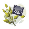 Ultrasound scan of baby, fetus silhouette, vector