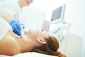 Ultrasound scan. Examining the thyroid gland of female patient Royalty Free Stock Photo