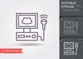 Ultrasound scanner. Linear medical symbols with editable stroke