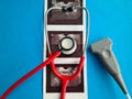 Ultrasound transducer ultrasonic machine and x-ray of pregnancy and uteru