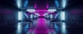 Ultraviolet Blue Purple Futuristic Triangle Alien Spaceship Neon Glowing Dark Long Big Hall Corridor Tunnel Grunge Concrete