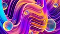 Ultraviolet 3D abstract twisted fluid liquid shapes with sparkling water drops