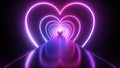 Ultraviolet Neon Heart Shape Tunnel Purple Futuristic Laser Lights - Abstract Background Texture Royalty Free Stock Photo