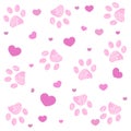 Ultraviolet paw print with hearts background Royalty Free Stock Photo