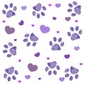 Ultraviolet paw print with hearts background Royalty Free Stock Photo