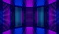 Ultraviolet podium decoration empty stage. Pink violet blue neon room abstract background. Night club interior. Glowing wall Royalty Free Stock Photo